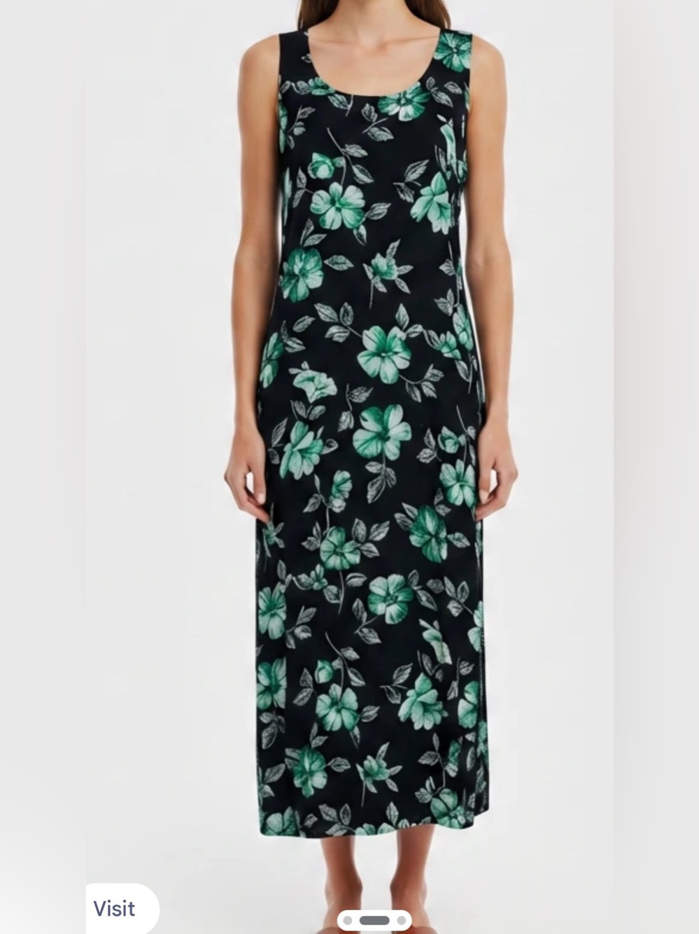 Vintage Rayon RK Original Black Maxi Dress with Green Floral Print